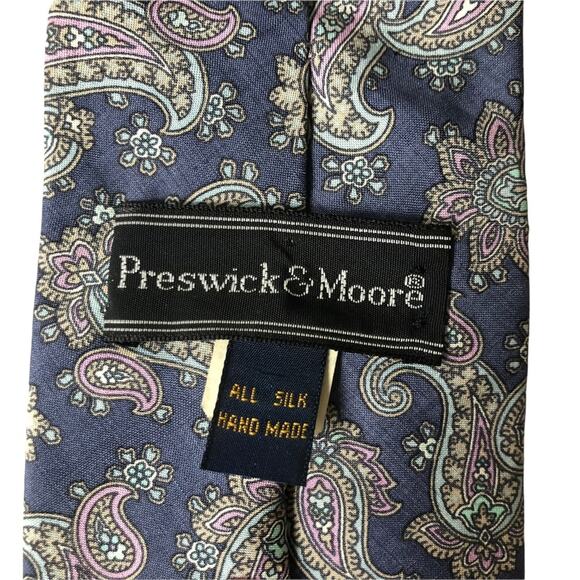 Preswick and Moore Silk Tie Handmade Dusty Blue Lavender Gray Chambray EUC - Picture 4 of 5